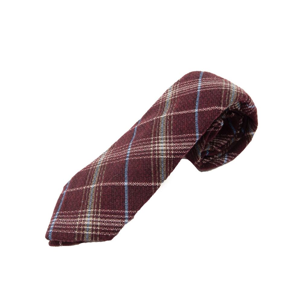 New Daniel Cremieux Burgundy Plaid Wool Silk Blend Tie Necktie Made In Italy
